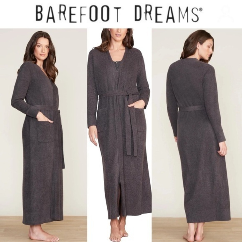 NWT Barefoot Dreams CozyChic Lite Long Robe XXS/XS Carbon Gray Charcoal Cozy